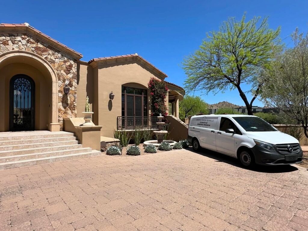 Exterior window tinting on a residential home in Mesa, AZ