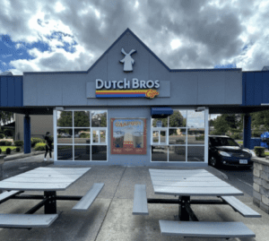 Photo of window tinting on a Dutch Bros location installed by One World Tinting