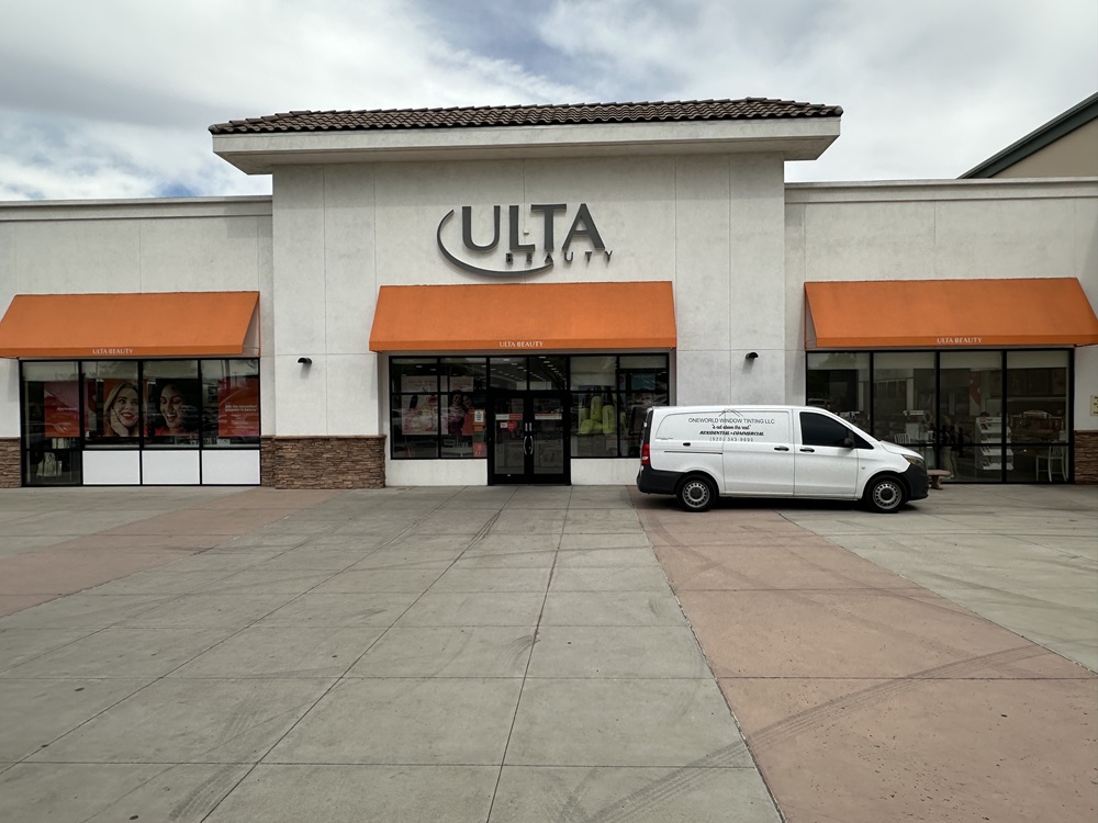 Ulta storefront with exterior window tinting installed by OneWorld Window Tinting 